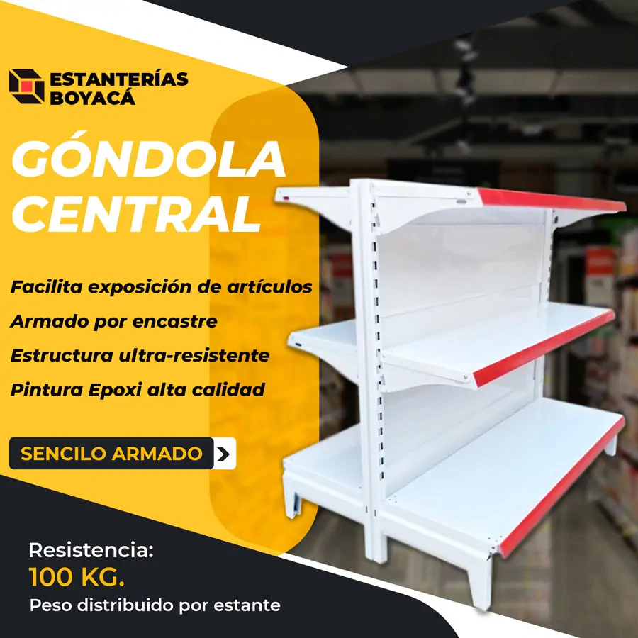 gondolas centrales mini reforzadas adicional central mini de 88cm por 38cm por 120cm con 6 estantes de 88cm por 38cm para 100kg por estante