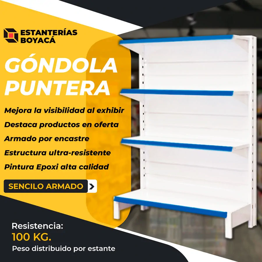 gondola puntera de 66x38x175cm con 4 estantes de 38cm para 100kg por estante