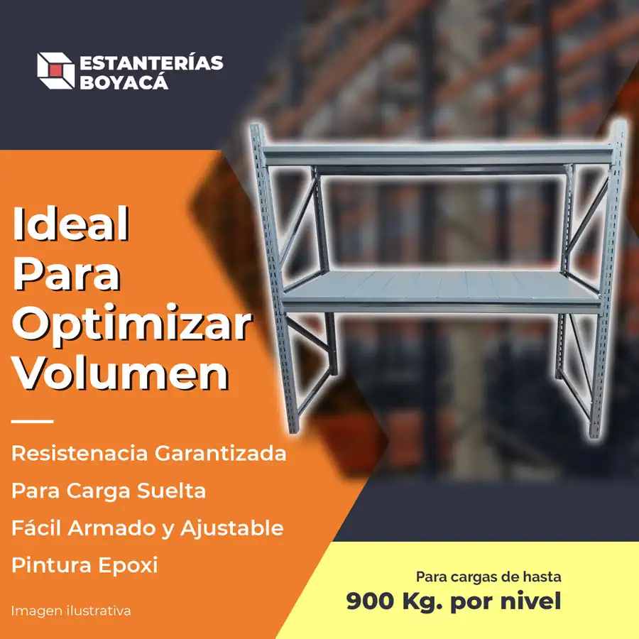 rack de chapa metálicos adicional para carga manual de 230 por 120 por 300 de alto con 2 niveles hasta 900kg por nivel